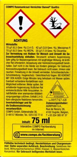 Compo Rasenunkraut-Vernichter Banvel Quattro - 75 Ml 6 Compo Rasenunkraut-Vernichter Banvel Quattro - 75 Ml -Gartenbedarf Laden Compo20Rasenunkraut Vernichter20Banvel20Quattro 33419 L01