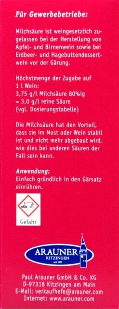 Kitzinger Milchsäure 80 % - 125 G -Gartenbedarf Laden Milchsaeure 15148 R01