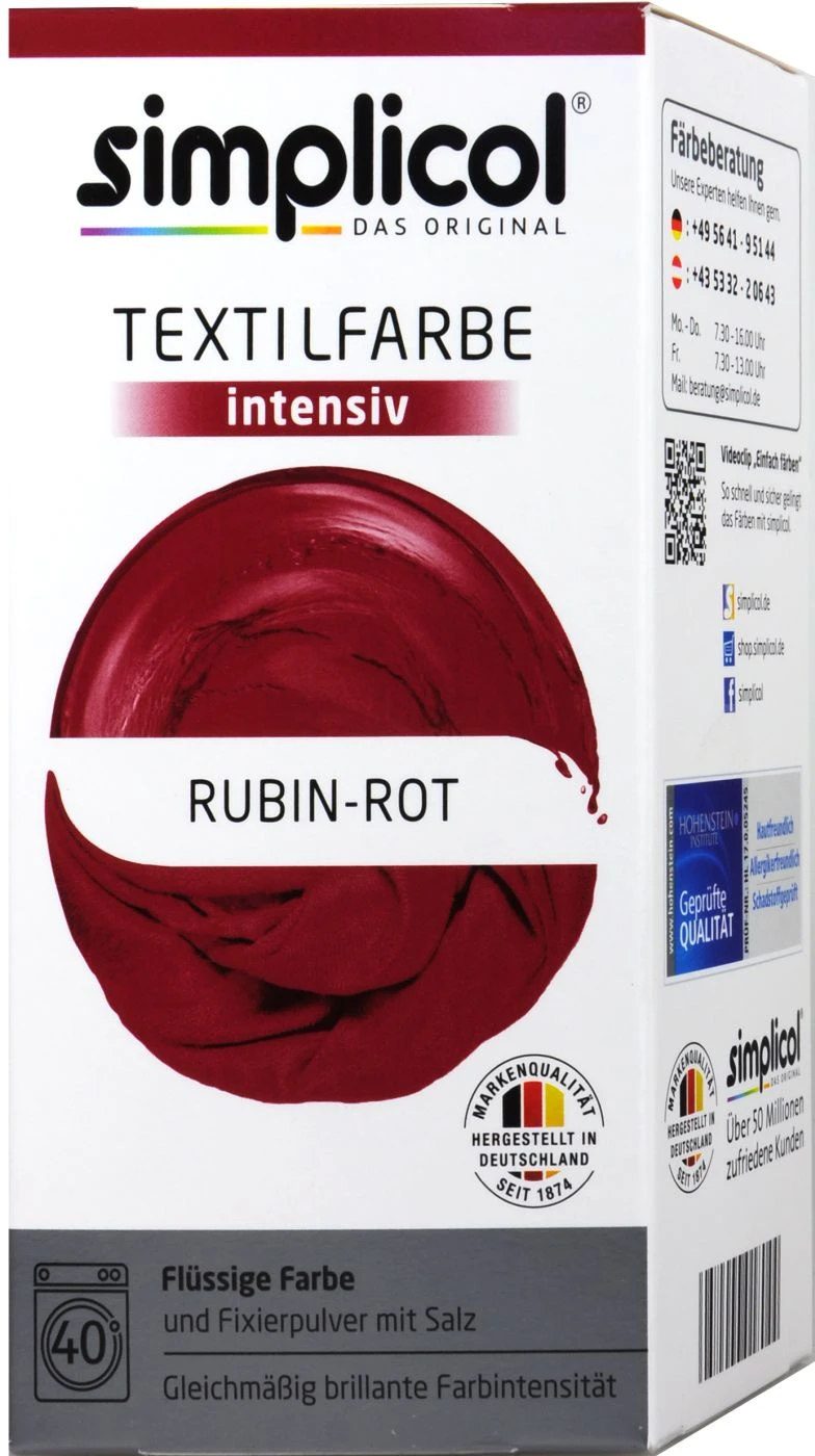 Simplicol Intensiv Rubin-Rot Textilfarbe - 1804 1 Simplicol Intensiv Rubin-Rot Textilfarbe - 1804