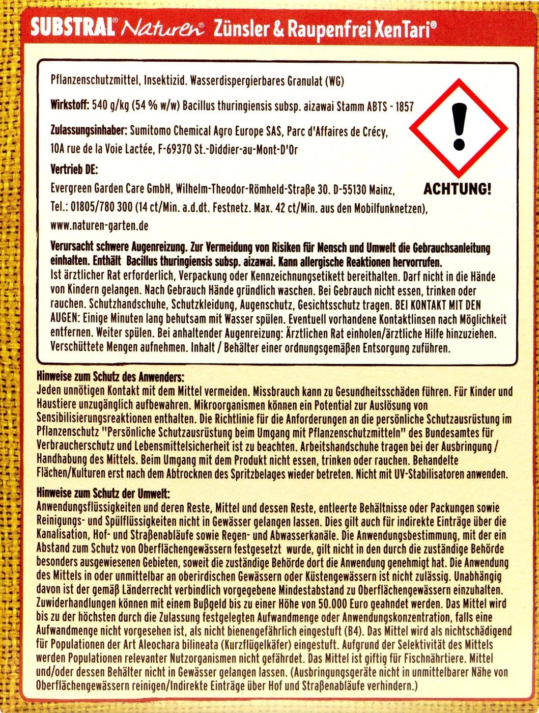 Naturen Bio Zünsler & Raupenfrei XenTari - 20 G 3 Naturen Bio Zünsler & Raupenfrei XenTari - 20 G – Bild 3